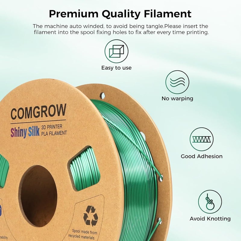Comgrow Silk PLA 3D Printer Filament, Dual Color 2 in 1 Black and Green, 3D Printing PLA Filament 1.75mm, Dimensional Accuracy +/- 0.02 mm, 1KG Spool, Coextrusion Shiny Silk 3D Filament - Image 2